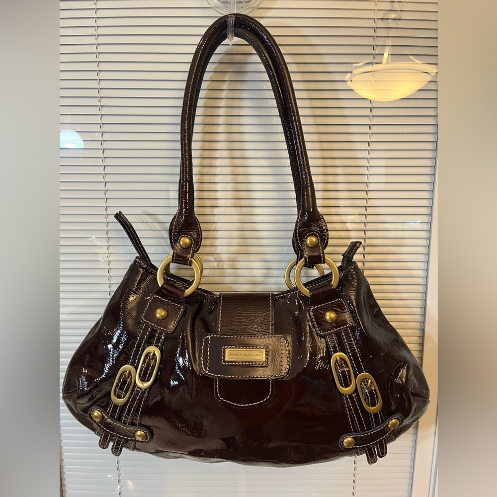 Patent Leather Shoulder Bag in Dark red with Gold Hardware